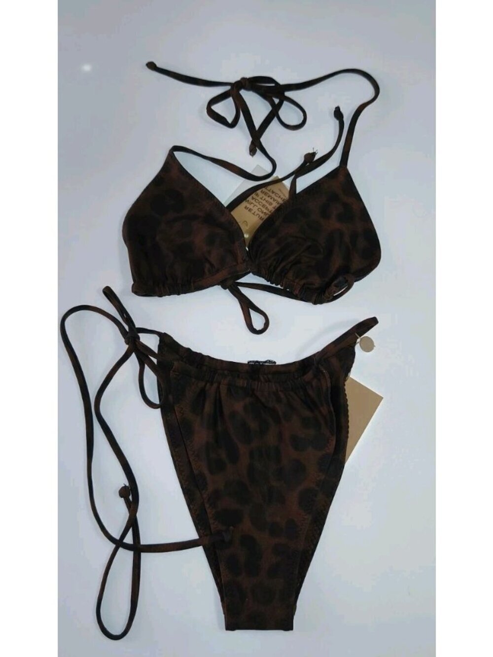 SAME Los Angeles Bikini Set L Leopard Underwire Top Brown High Waist Bottom